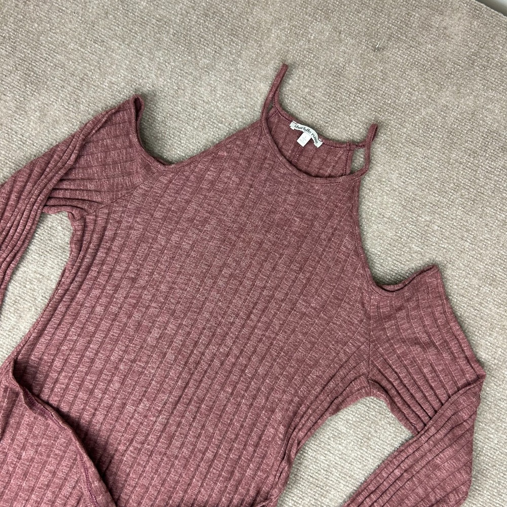 Charlotte Russe Dress Womens Large Mauve Stretch Ribbed Cold Shoulder Knot Front